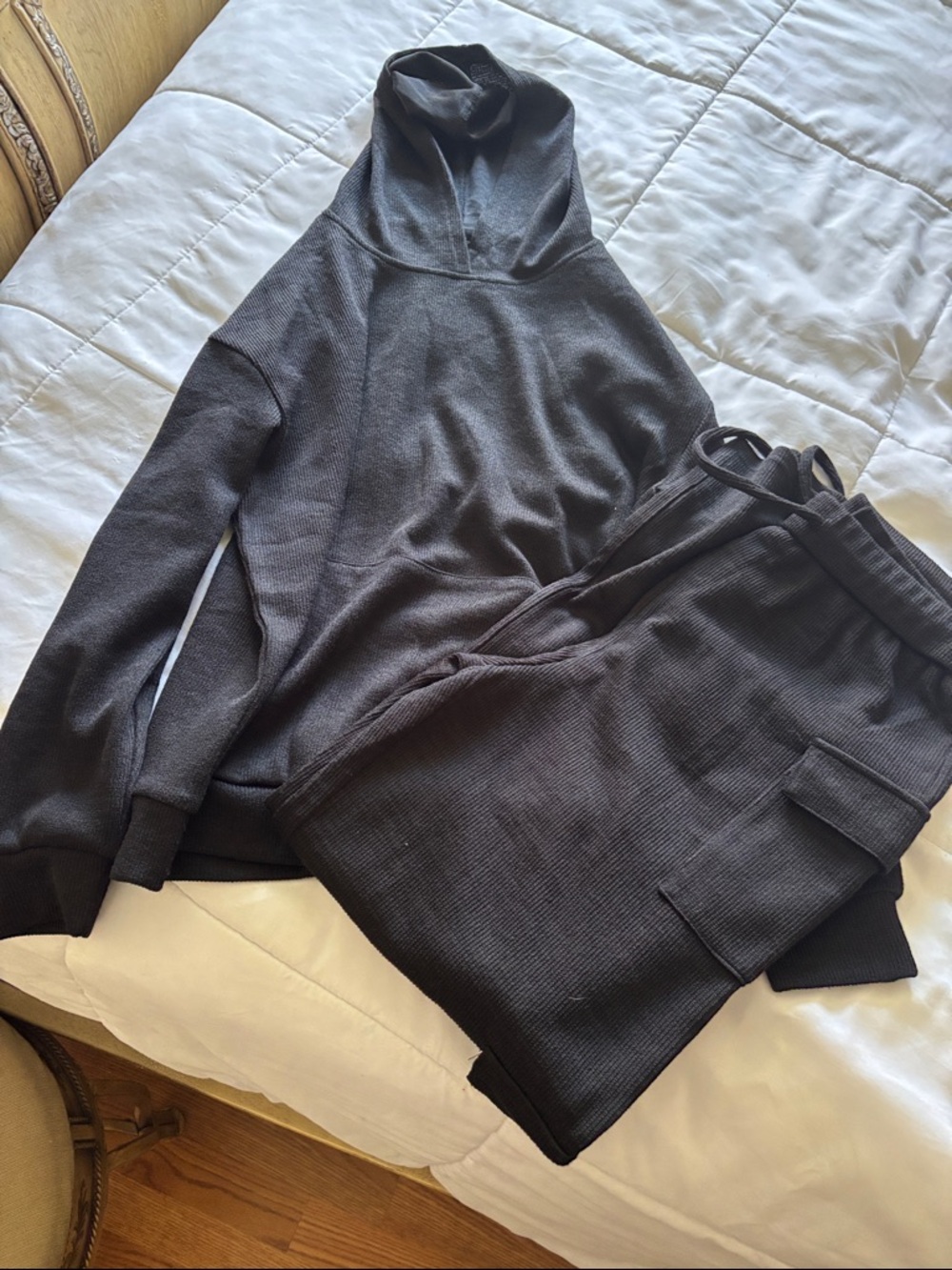 Black Ribbed Cargo Track Joggers - Unbranded